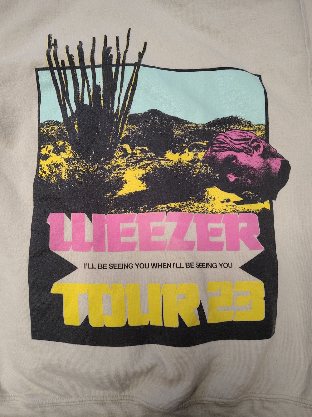 Weezer Tour 2023 Concert Hoodie Mens Small Pale Yellow Indie Rock Roadtrip - Picture 3 of 5
